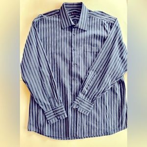 BEN SHERMAN men’s navy blue striped button up dress shirt 17 1/2 34-35